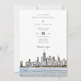 Chicago Invitación de Boda Skyline Kaart
