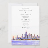 Chicago Invitación de Boda Skyline Kaart (Voorkant)