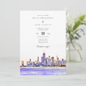 Chicago Invitación de Boda Skyline Kaart (Staand voorkant)