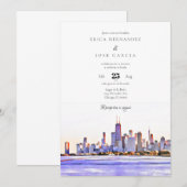 Chicago Invitación de Boda Skyline Kaart (Voorkant / Achterkant)