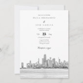 Chicago Invitación de Boda Skyline Kaart (Voorkant)
