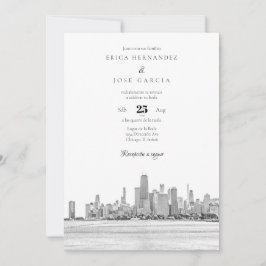 Chicago Invitación de Boda Skyline Kaart