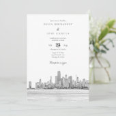 Chicago Invitación de Boda Skyline Kaart (Staand voorkant)