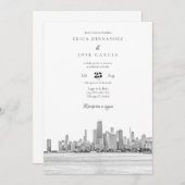 Chicago Invitación de Boda Skyline Kaart (Voorkant / Achterkant)