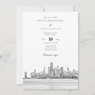 Chicago Invitación de Boda Skyline Kaart