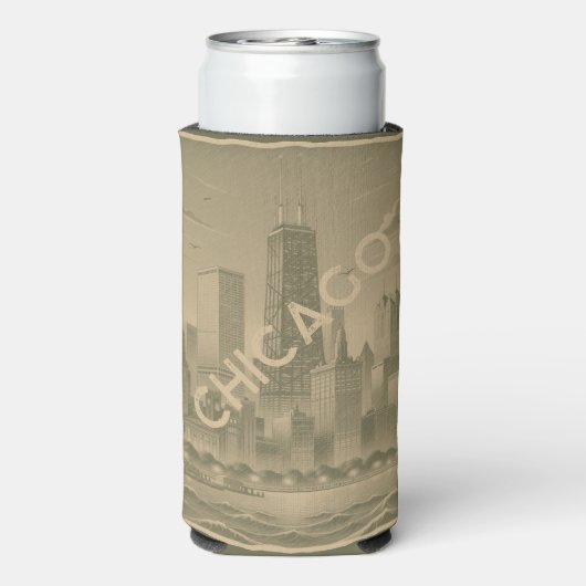 Chicago Khaki Green Tan Skyline Seltzer Blikjeskoeler (Seltzer Achterkant)
