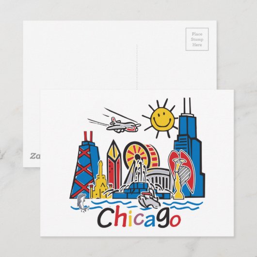 Chicago Kinder Skyline Briefkaart (Voorkant / Achterkant)