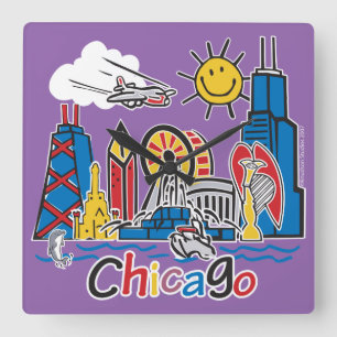 Chicago Kinder Skyline Vierkante Klok