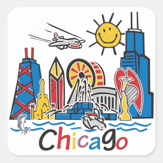 Chicago Kinder Skyline Vierkante Sticker (Voorkant)