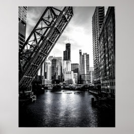 Chicago Kinzie Street Bridge Zwart-wit Poster