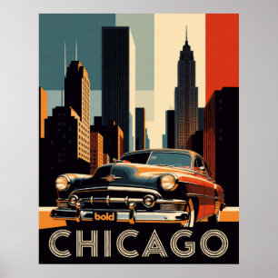 🌆 Chicago Klassieke Autorit door de Stad Poster