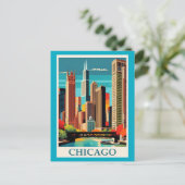 Chicago kleurrijk stadsbeeld briefkaart (Staand voorkant)