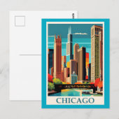 Chicago kleurrijk stadsbeeld briefkaart (Voorkant / Achterkant)