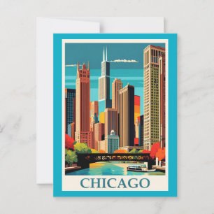 Chicago kleurrijk stadsbeeld briefkaart