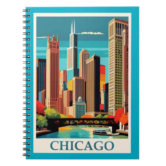 Chicago kleurrijk stadsbeeld notitieboek (Voorkant)