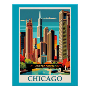 Chicago kleurrijk stadsbeeld perfect poster