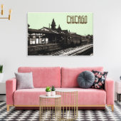 Chicago L 1950 Waterverf Sepia Fotosubway Canvas Afdruk (Insitu (Woonkamer))