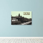 Chicago L 1950 Waterverf Sepia Fotosubway Canvas Afdruk (Insitu (Houten vloer))