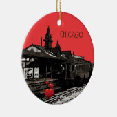 Chicago L 1950 Waterverf Sepia Fotosubway Keramisch Ornament (Rechts)