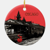 Chicago L 1950 Waterverf Sepia Fotosubway Keramisch Ornament (Achterkant)