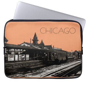Chicago L 1950 Waterverf Sepia Fotosubway Laptop Sleeve