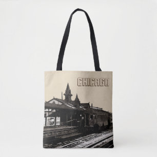 Chicago L 1950 Waterverf Sepia Fotosubway Tote Bag