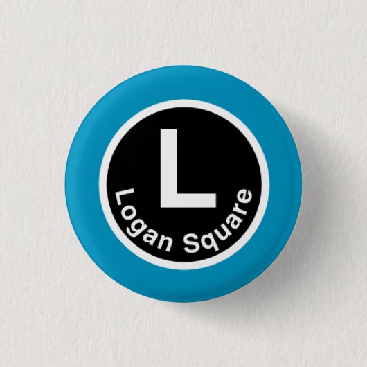 Chicago L Logan Square Blue Line Ronde Button 3,2 Cm (Voorkant)