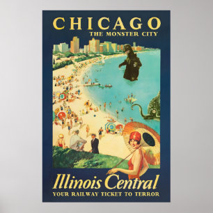 Chicago Lake Michigan 1929 Oude Stijl Spoorweg Poster
