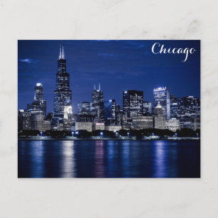 Chicago Lake Michigan Coast Skyline at Night Photo Briefkaart