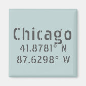 Chicago Latitude en Lengtegraad Magneet (Voorkant)