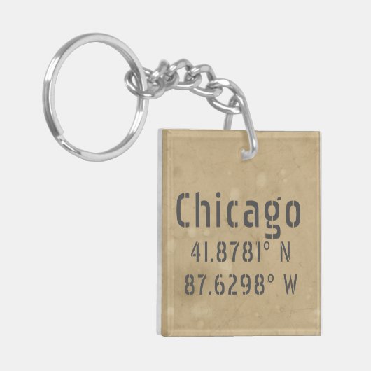 Chicago Latitude Longitude Sleutelhanger (Voorkant Links)