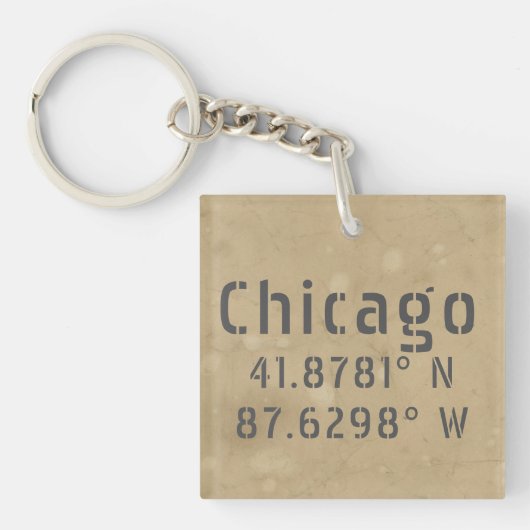 Chicago Latitude Longitude Sleutelhanger (Voorkant)