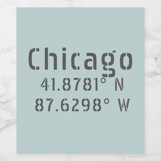 Chicago Latitude Longitude Wijn Etiket (Enkel label)