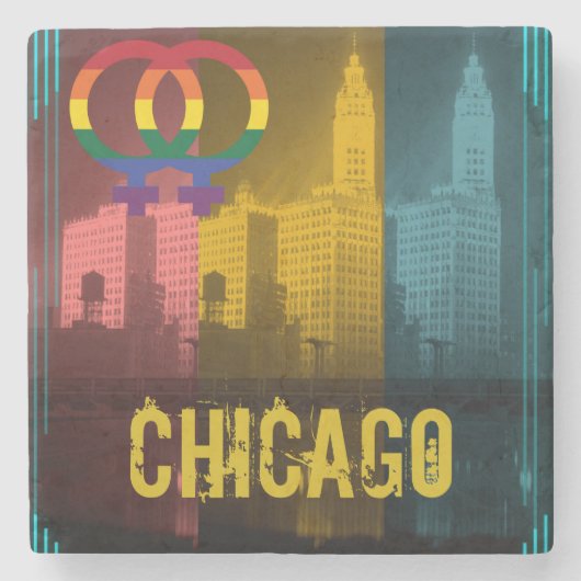 Chicago Lesbian Interest Colorful Pride Gay Stenen Onderzetter (Voorkant)