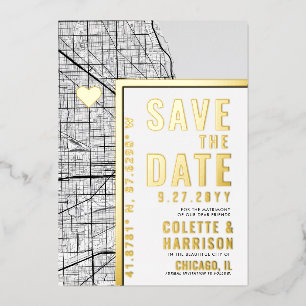 Chicago Liefdeszoeker   Huwelijk Save the Date Folie Uitnodiging