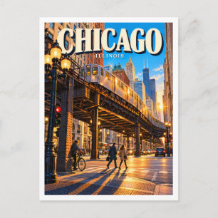 Chicago Loop verhoogde trein bij Wabash Avenue Briefkaart