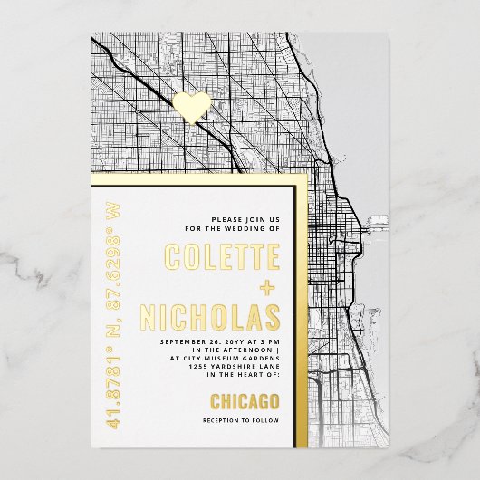 Chicago Love Locator | Stadsweddenschap Folie Uitnodiging (Voorkant)