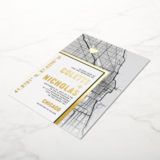 Chicago Love Locator | Stadsweddenschap Folie Uitnodiging (Gedraaid)