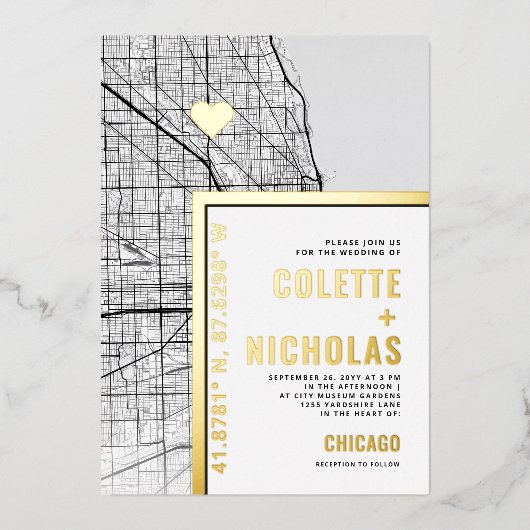 Chicago Love Locator | Stadsweddenschap Folie Uitnodiging (Voorkant)