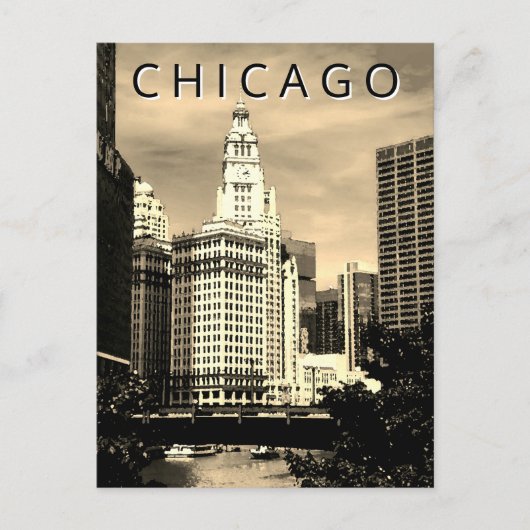Chicago LT Wind City Waterverf Art Briefkaart (Voorkant)