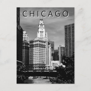 Chicago LT Wind City Waterverf Black White Briefkaart
