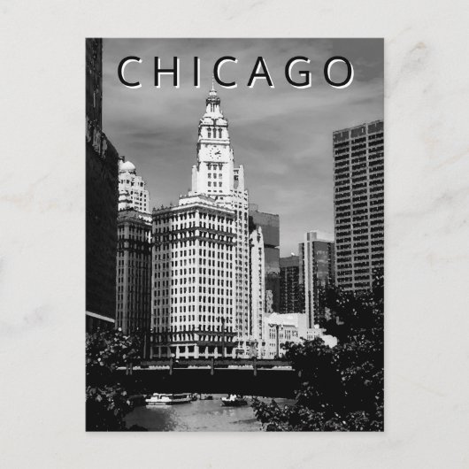 Chicago LT Wind City Waterverf Black White Briefkaart (Voorkant)