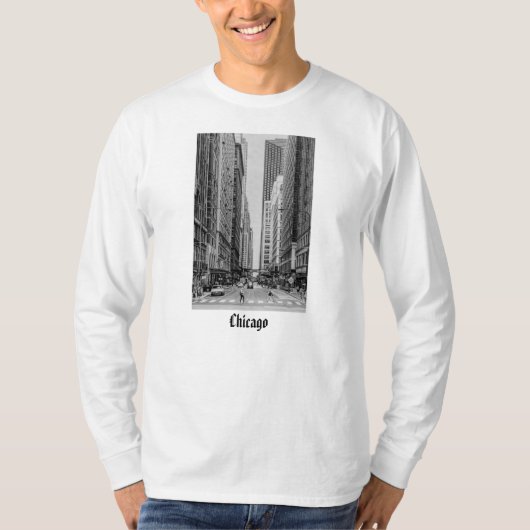 Chicago Madison Street Grayscale Long Hoeve T-shirt (Voorkant)
