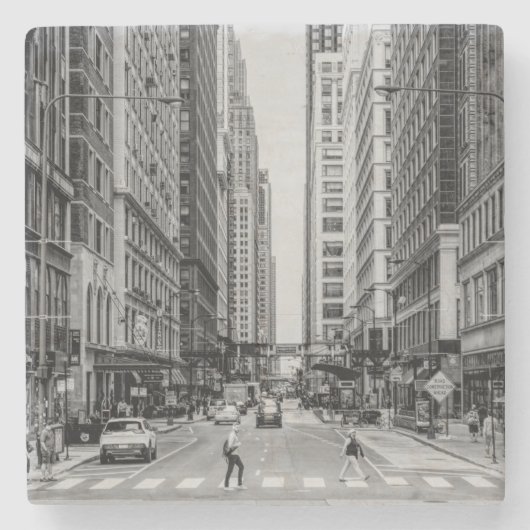 Chicago Madison Street Grayscale Stone Onderzetter (Voorkant)
