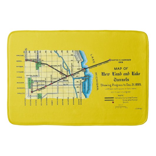 Chicago Map 1899 Land Lake Tunnels Harrison Crib Badmat (Voorkant)