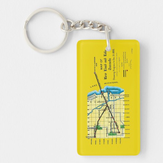 Chicago Map 1899 Water Tunnels Harrison Wieg Sleutelhanger (Voorkant)