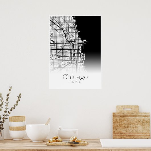 Chicago Map - Illinois IL - City Map Poster (Keuken)