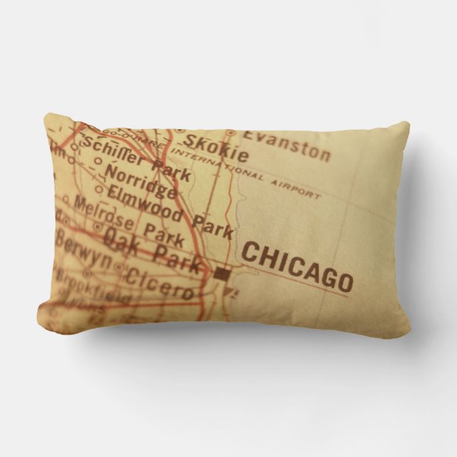 Chicago  Map Lumbar Pillow Kussen (Voorkant)