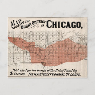 Chicago Map vanaf 1871 na brandherstel Briefkaart
