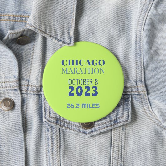 Chicago Marathon 2023 Green Custom Text Button (In situ)